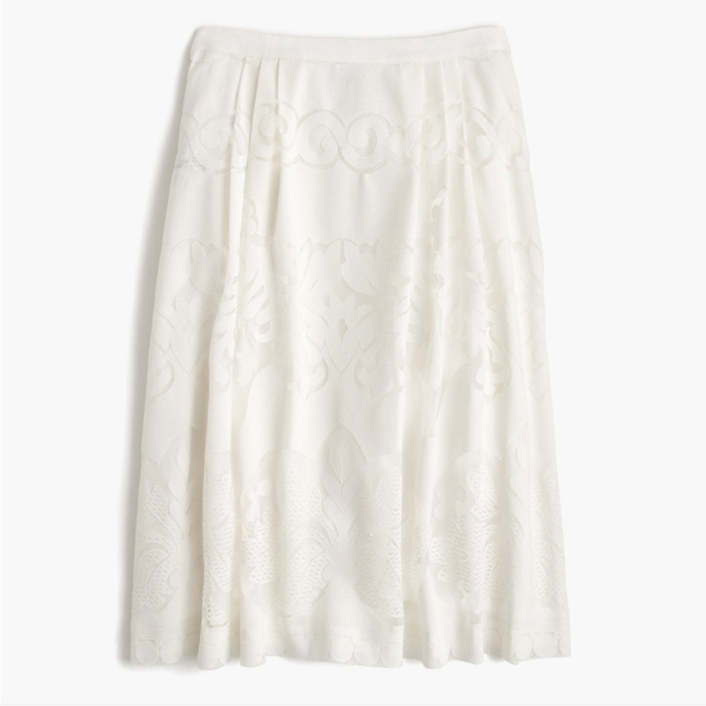 J CREW Midi Skirt in Ornate Lace Size 12 White Women's Textured Midi Skirt
